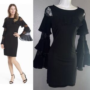 WHBM White House Black Market Little Black Dress Long Lace Bell Sleeve XS